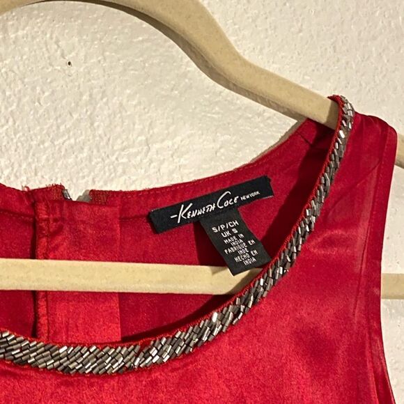 Vintage Kenneth Cole (S) Red Satin Sleeveless Dress - Picture 5 of 5